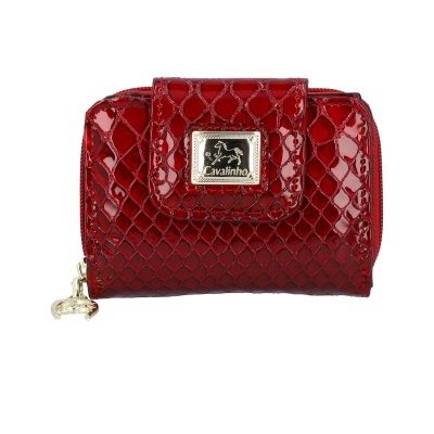 Carteira vermelha com padrão de pele de cobra e fecho metálico Cavalinho