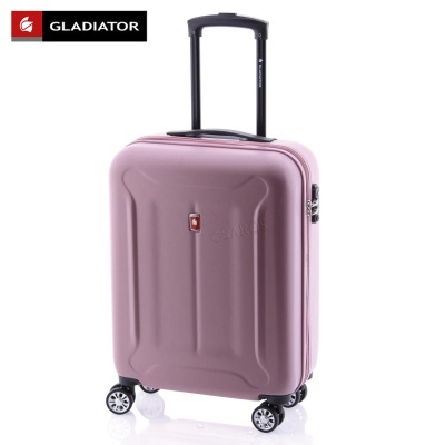 Mala de viagem rosa claro rígida com rodas e pega telescópica preta