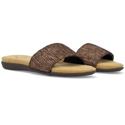 Sandálias de senhora com tiras largas castanho metalizado