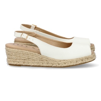 Sandálias anabela brancas com sola de corda e tiras ajustáveis