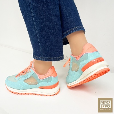 Ténis Gioseppo azul claro com detalhes corais e sola branca e coral