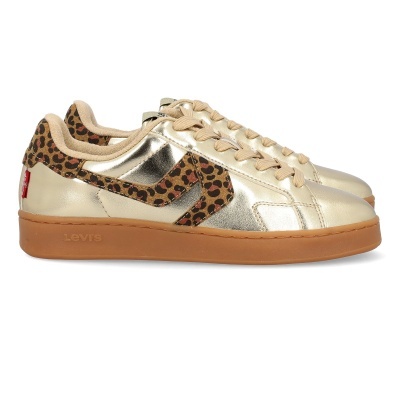 Sapatilhas Levi's douradas com padrão de leopardo e sola castanha
