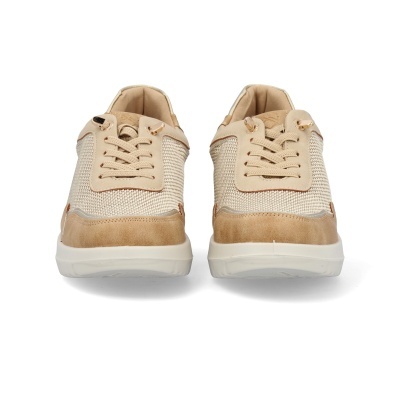 Par de sapatilhas desportivas bege com tecido de malha e camurça