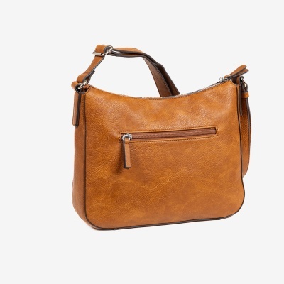 Mala de ombro castanha em pele sintética com fecho frontal e alça ajustável