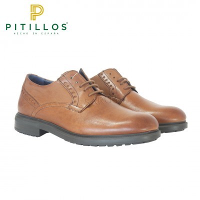 Sapatos masculinos castanhos Pitillos em pele com sola preta
