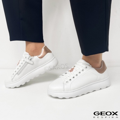 Ténis Geox brancos com detalhes em bronze e solas brancas