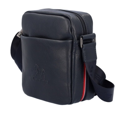 Mala pequena de ombro em couro preto com logo 'Cavalinho'