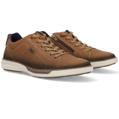 Ténis masculinos castanhos com cadarços e fecho lateral