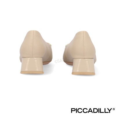 Sapatos de salto médio bege com salto quadrado brilhante