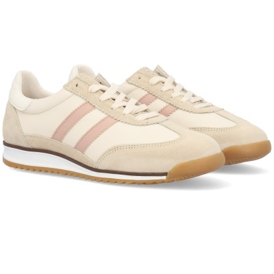 Ténis desportivos bege e rosa claro com sola de borracha castanha