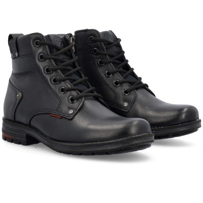 Botas masculinas pretas de couro com atacadores e zíper lateral