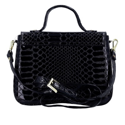 Mala preta em padrão pele de crocodilo com alça de mão e alça longa ajustável