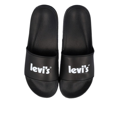 Sandálias slide pretas Levi's com logo branco