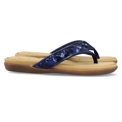 Chinelos rasteiros com tiras azul escuro com lantejoulas