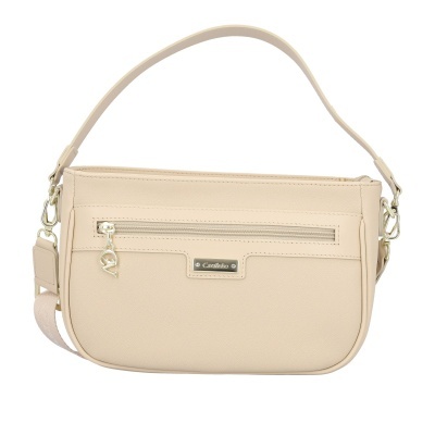 Mala bege de mão Cavalinho com zíper frontal e alça curta