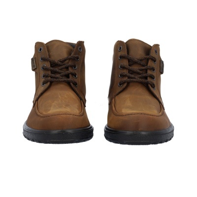Botas castanhas em couro sintético com cadarços e sola preta