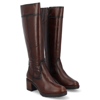 Botas de pele castanhas de cano alto com salto médio