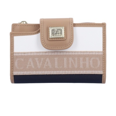 Carteira branca e bege Cavalinho com fecho e logo metálico