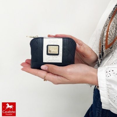 Carteira pequena Cavalinho preta e branca com logo dourado