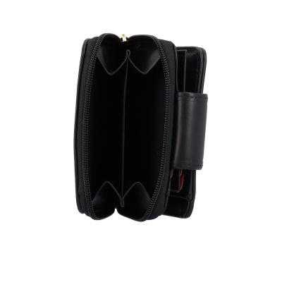 Carteira preta aberta com fecho de correr