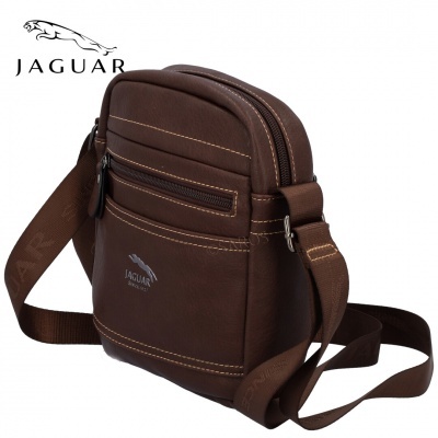 Bolsa de ombro Jaguar castanha em couro sintético com duas zonas de fecho e alça ajustável
