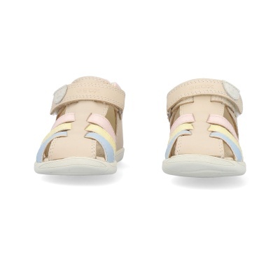 Sandálias de criança GEox bege com tiras coloridas e velcro