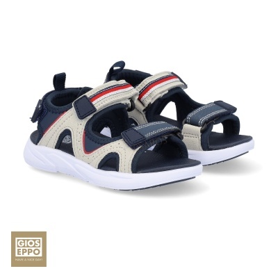 Sandálias desportivas azuis e bege Gios Eppo com sola branca e tiras ajustáveis.