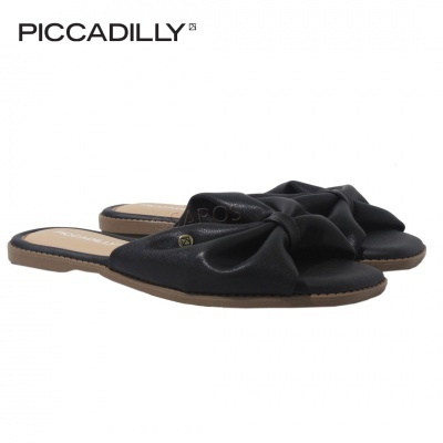 Sandálias rasas pretas com laço e sola castanha