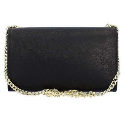 Mala preta em pele com alça de corrente dourada