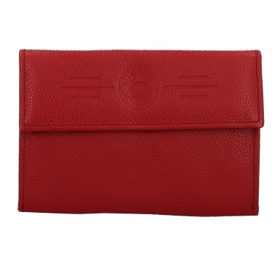 Carteira vermelha em pele com relevo circular no centro