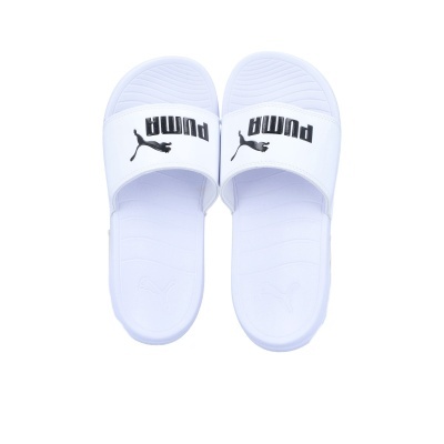 Chinelos brancos Puma com logótipo preto