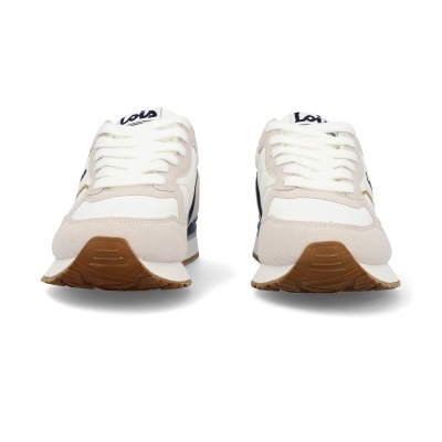 Ténis bege e branco com sola castanha e logótipo Lois