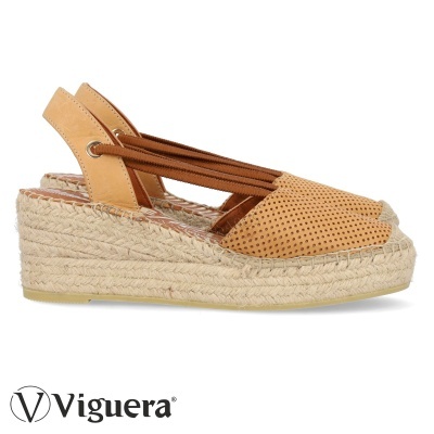 Sandália espadrille cunha camurça castanho com elásticos e sola em corda