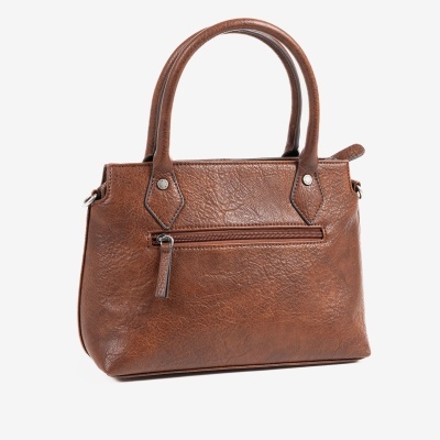 Mala de mão castanha em couro com bolso de fecho