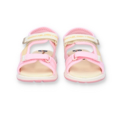 Sandálias infantis cor de rosa com tiras ajustáveis e sola branca