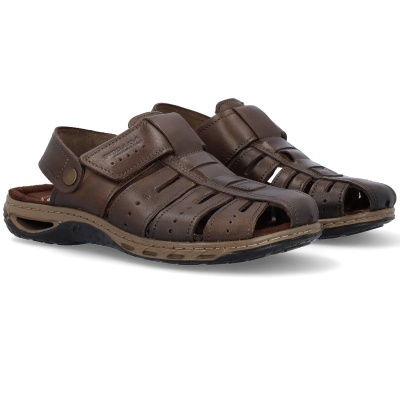 Sandálias masculinas castanhas em pele com sola preta e bege