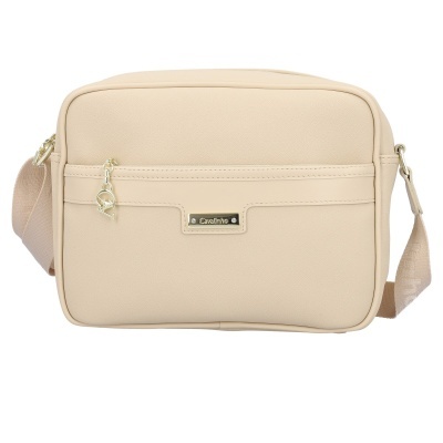 Mala de ombro bege claro com etiqueta metálica Cavalinho e fecho dourado