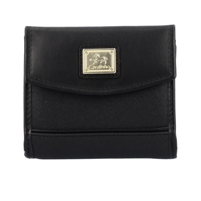 Carteira preta com etiqueta metálica dourada Cavalinho