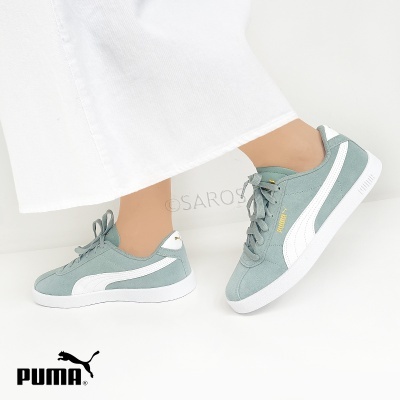 Tênis Puma verde-azulado com risca branca