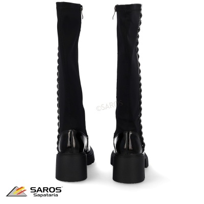 Botas pretas femininas com salto largo e fecho de correr