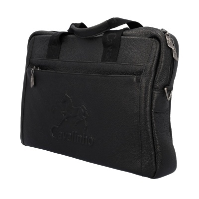 Mala de mão preta em pele com logótipo Cavalinho em relevo