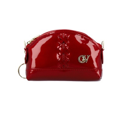 Bolsa pequena vermelha verniz com detalhe costura e logótipo metálico CV
