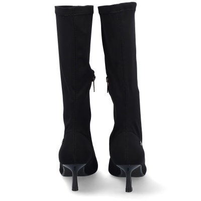 Botas pretas de salto alto fino com fecho zíper