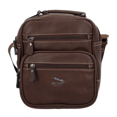 Mala castanha em couro sintético com várias bolsas e fechos