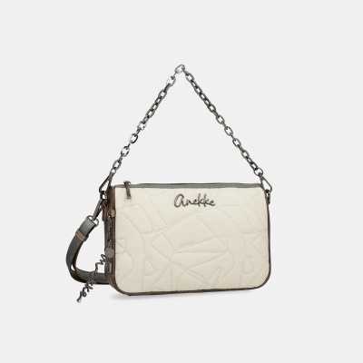 Mala de mão creme e castanha com alça de corrente