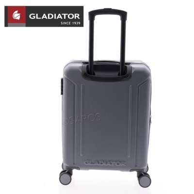 Mala de viagem rígida cinzenta com rodas e pega telescópica