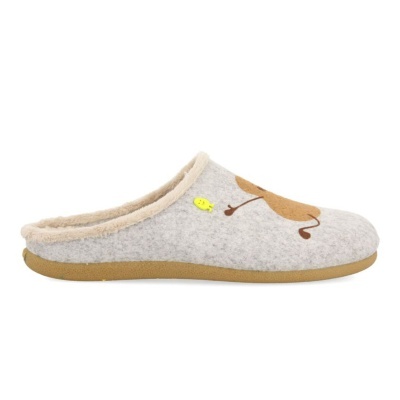 Pantufa cinzenta com sola castanha e forro bege