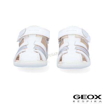 Sandálias brancas para bebé Geox com velcro e tiras bege e branco