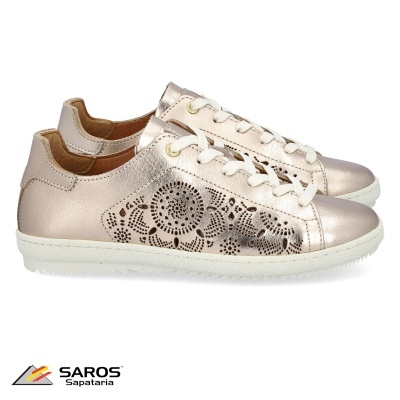 Ténis femininos champanhe com padrão floral e sola branca