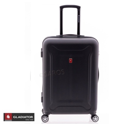 Mala rígida preta com rodas e pega telescópica